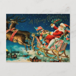 Vintage Santa Claus Sleigh Christmas Holiday Postcard