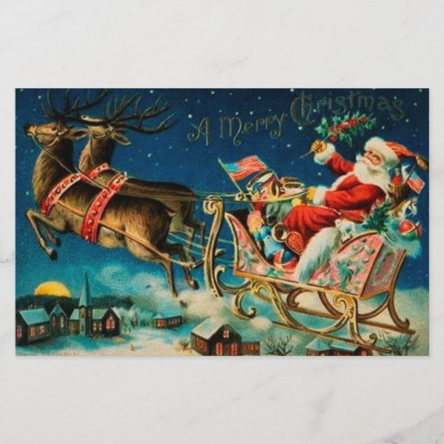 Vintage Santa Claus Sleigh Christmas Holiday Stationery (Front)
