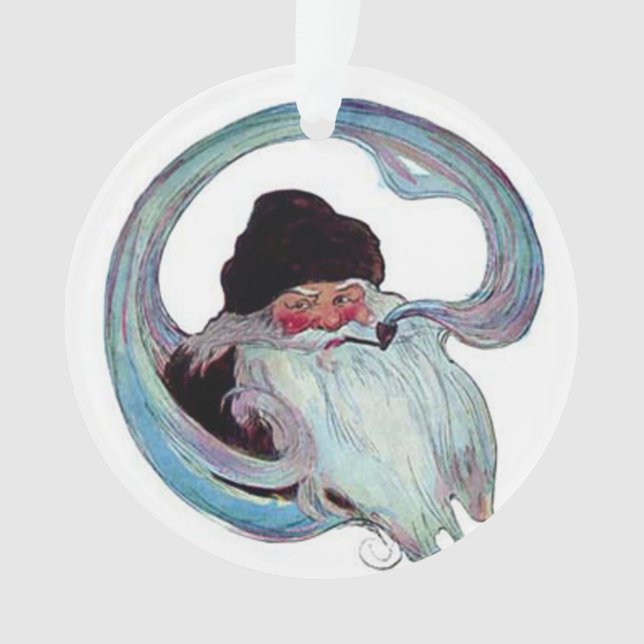 Vintage Santa Claus Smoking a Pipe Ornament (Front)