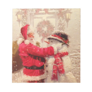 Vintage Santa Claus Snowman Christmas Festive Notepad