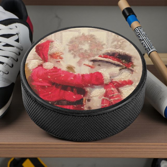 Vintage Santa Claus Snowman Christmas | Holidays Hockey Puck (Creator Uploaded)