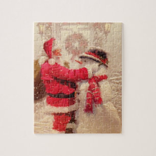 Vintage Santa Claus Snowman Christmas   Holidays Jigsaw Puzzle
