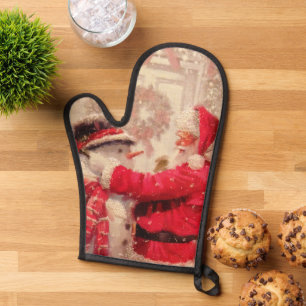 Vintage Santa Claus Snowman Christmas Oven Mitt