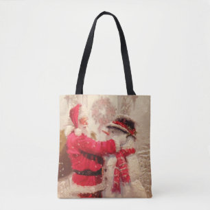 Vintage Santa Claus Snowman Christmas Tote Bag