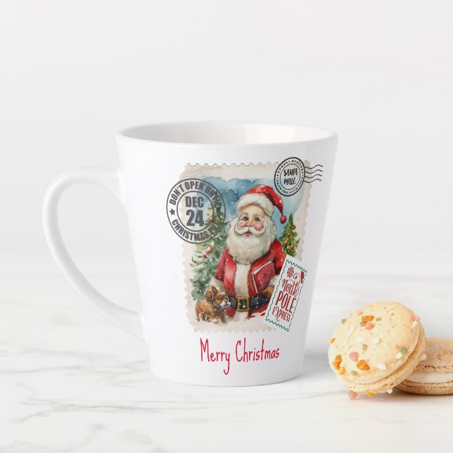 Vintage Santa Claus Stamp Latte Mug (In Situ)