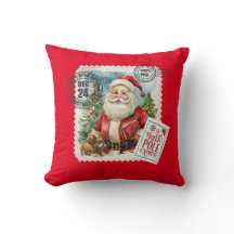 Vintage Santa Claus Stamp Throw Pillow 16" x 16"