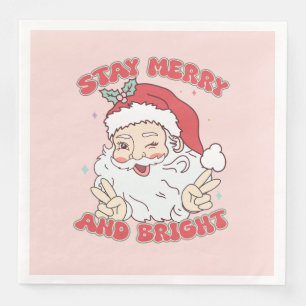 Vintage Santa Claus Stay Merry And Bright Xmas Napkin