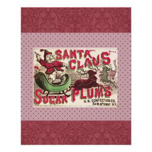 Vintage Santa Claus Sugar Plums Ad Antique Candy Poster
