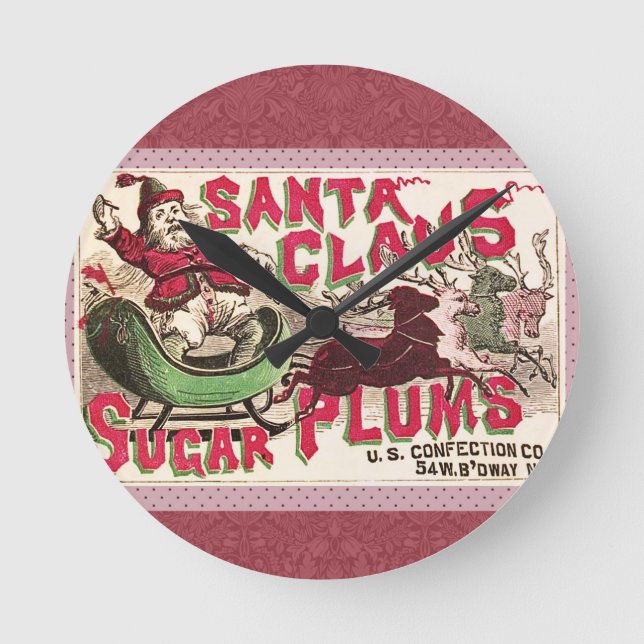 Vintage Santa Claus Sugar Plums Ad Antique Candy Round Clock (Front)