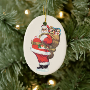 Vintage Santa Claus, Victorian Christmas die cut Ceramic Tree Decoration