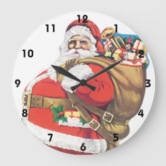Vintage Santa Claus, Victorian Christmas die cut Large Clock