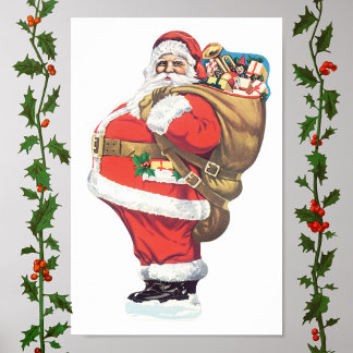 Vintage Santa Claus, Victorian Christmas die cut Poster