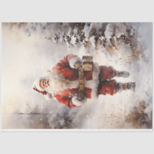 Vintage Santa Claus walking in snowy forest Tissue Paper