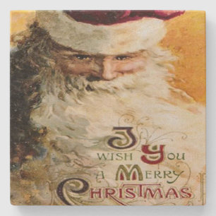 Vintage Santa Claus Wishes Merry Christmas Stone Coaster