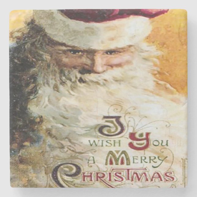 Vintage Santa Claus Wishes Merry Christmas Stone Coaster (Front)