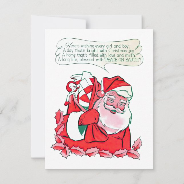 Vintage Santa Claus Wishing Christmas Joy Holiday Card (Front)