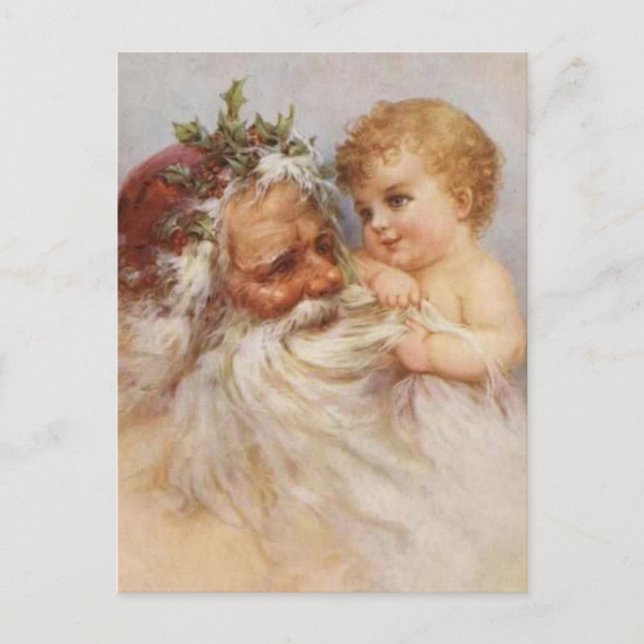 Vintage Santa Claus With Baby Holiday Postcard (Front)