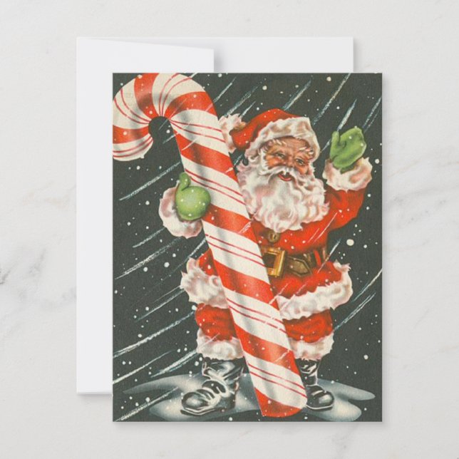 Vintage Santa Claus With Candy Cane Holiday Card (Front)