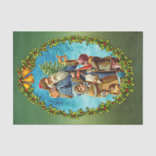 Vintage Santa Claus with Children, Toys and Holly Tissue Paper