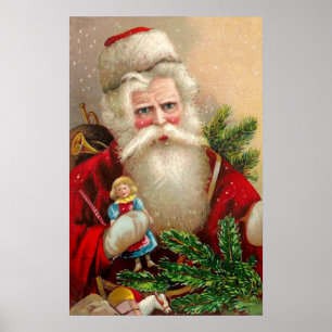 Vintage Santa Claus with Doll Poster