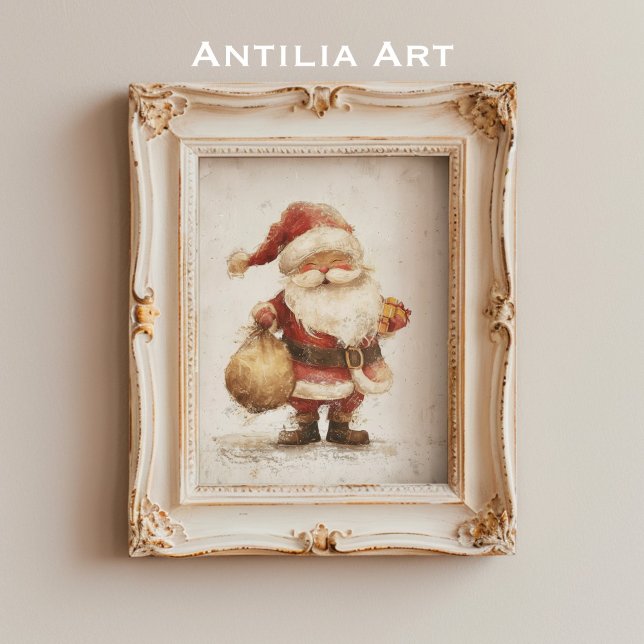 Vintage Santa Claus with Gift Bag Christmas Poster (Creator Uploaded)
