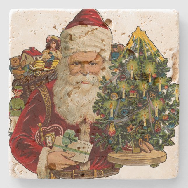 Vintage Santa Claus with Gifts Christmas Stone Coaster (Front)