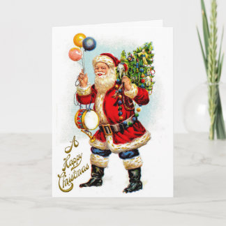 Vintage Santa Claus With Gifts Holiday Card