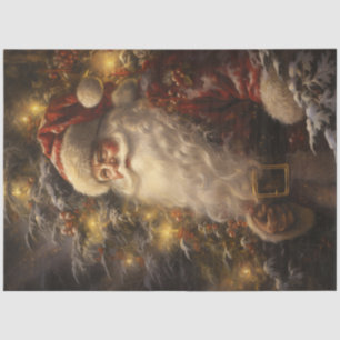 Vintage Santa Claus with glowing Christmas tree Tissue Paper