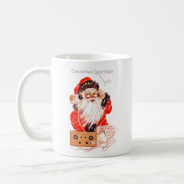 Vintage Santa Claus With Ham Radio Coffee Mug (Left)