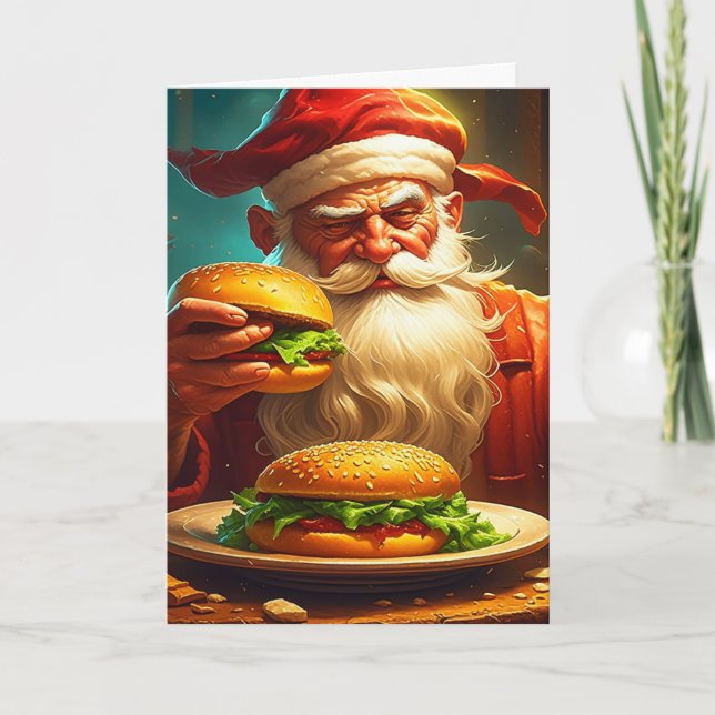 Vintage Santa Claus with Hamburger Card (Front)