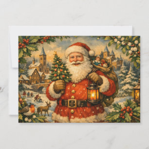 Vintage Santa Claus with Lantern Holiday Card