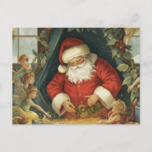Vintage Santa Claus with Magic & Fairies Holiday Postcard