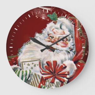 Vintage Santa Claus with many gifts Large Clock
