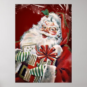 Vintage Santa Claus with many gifts Poster