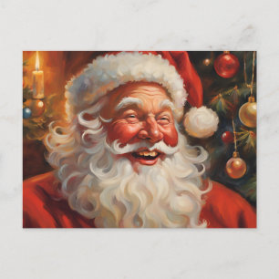 Vintage Santa Claus with Ornaments Holiday Postcard