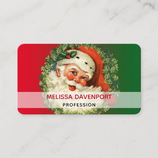 Vintage Santa Claus with Pine Wreath Business Card (Front)