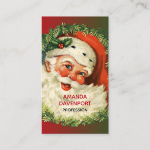 Vintage Santa Claus with Pine Wreath Business Card