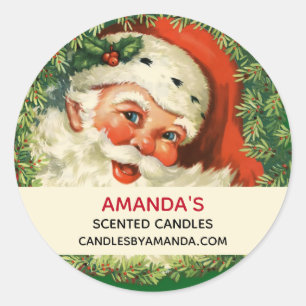 Vintage Santa Claus with Pine Wreath Business Classic Round Sticker