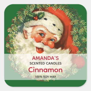 Vintage Santa Claus with Pine Wreath Candle Square Sticker