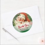 Vintage Santa Claus with Pine Wreath Classic Round Sticker<br><div class="desc">Event thank you stickers with a retro image featuring a smiling happy Santa Claus surrounded by a pine wreath with a sprig of holly in his cap.</div>