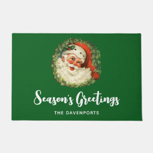 Vintage Santa Claus with Pine Wreath Doormat
