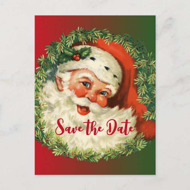 Vintage Santa Claus with Pine Wreath Invitation Postcard (Front)