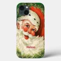 Vintage Santa Claus with Pine Wreath