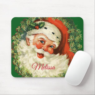Vintage Santa Claus with Pine Wreath Mouse Mat