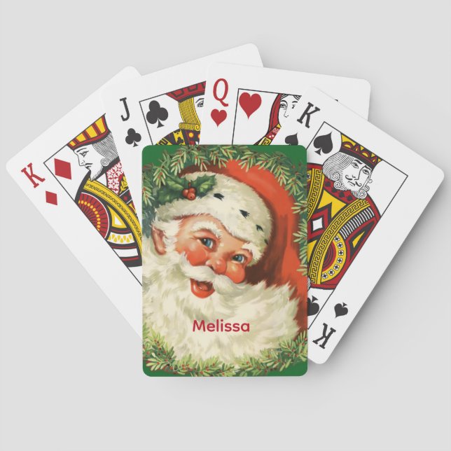 Vintage Santa Claus with Pine Wreath Playing Cards (Back)