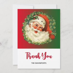 Vintage Santa Claus with Pine Wreath Thank You