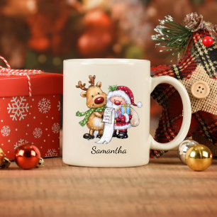 Vintage Santa Claus with Reindeer Christmas Mug