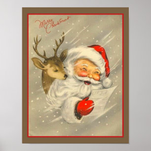 Vintage Santa Claus with Reindeer  Poster