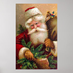 Vintage Santa Claus with Sack full of Toys Poster