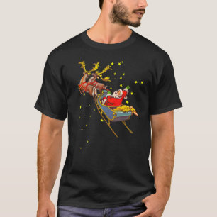 Vintage Santa Claus with Sleigh Reindeer Christmas T-Shirt